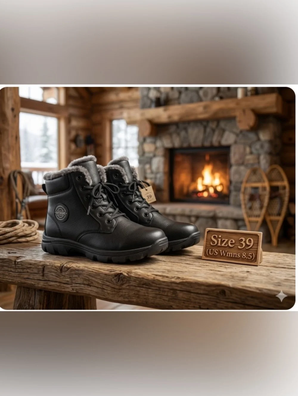 Outdoors women’s Black Fur-Lined Winter Snow Boots Size 39 (8.5) NWT